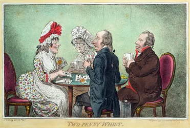 Two-Penny Whist, udgivet af Hannah Humphrey i 1796 (radering, gravering, akvatint og wc på papir)