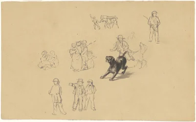 Barking Dog and Studies for Militia Training, ca. 1841 (grafit)