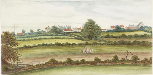 Monkseaton from the North (akvarel, blyant og kropsfarve på papir)