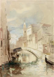 Købmanden i Venedig på Rialtobroen (blyant og wc på papir)