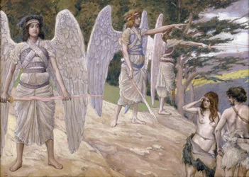 Adam og Eva drevet fra paradis - Tissot, James Jacques Joseph (1836-1902) - 1896-1902 - Gouache på papir - 22,6x31,7 - Jewish Museum, New York