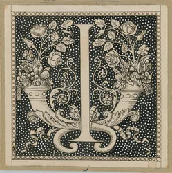 Stort bogstav I, illustration fra Vor Herre Jesu Kristi liv (blæk på papir)