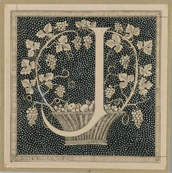 Stort bogstav J, illustration fra Vor Herre Jesu Kristi liv (blæk på papir)