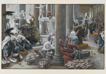 Kristus uddriver dem, der solgte og købte fra templet, illustration til The Life of Christ, ca. 1884-96 (wc & gouache på pap)