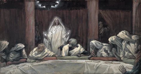 Han viste sig for de elleve mens de sad ved kødet, illustration fra The Life of Christ, ca. 1884-96 (wc & gouache på pap)