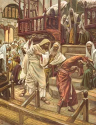 Jesus helbreder en mand, der er besat af en dæmon, i synagogen, illustration til »La Vie de notre Seigneur Jésus-Christ«, udgivet i Tours i 1896