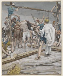Jesus frataget sit tøj, illustration fra The Life of Our Lord Jesus Christ, 1886-94 (wc over grafit på papir)