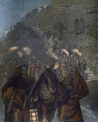 Judas og med ham en stor skare - Judas og med ham en stor skare - fra "" The Life of Our Lord Jesus Christ"" - 1899 af James Tissot - La vie de notre seigneur Jesus Christ, af Jacques Joseph (Jacques-Joseph) Tissot dit James Tissot (1836-190