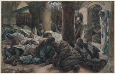 Maria Magdalene løber og fortæller disciplene, at Kristi legeme ikke længere er i graven, illustration til Kristi liv, ca. 1886-94 (wc & gouache på pap)