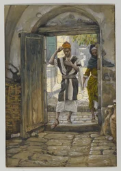 Når du går ind i huset, hilser det, illustration fra Vor Herre Jesu Kristi liv (wc over grafit på papir)