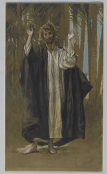 Sankt Simon, illustration fra Vor Herre Jesu Kristi liv (wc over grafit på papir)