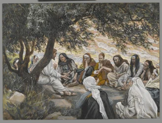 Formaningen til apostlene, illustration fra Vor Herre Jesu Kristi liv (wc over grafit på papir)