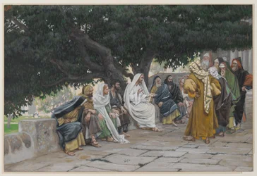 Farisæerne og saddukæerne kommer for at friste Jesus, illustration fra Vor Herre Jesu Kristi liv, 1886-94