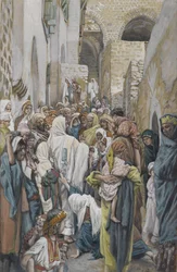 The Woman with a Issue of Blood, illustration fra Vor Herre Jesu Kristi liv (wc over grafit på papir)