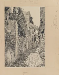 Via Dolorosa, Jerusalem, illustration fra Vor Herre Jesu Kristi liv (blæk og grafit på pap)