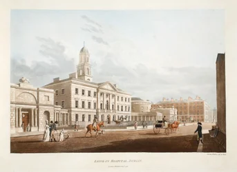 Liggende hospital, Dublin, 1795 (håndfarvet gravering)