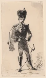 Hussar (recto) Mand med høj hat og bandageret hoved (verso)