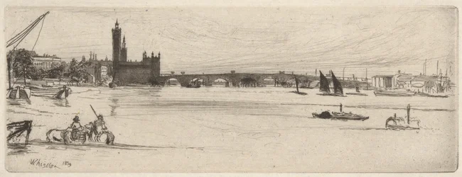 Old Westminster Bridge, fra Thames Set (En serie af seksten raderinger af scener på Themsen og andre emner)
