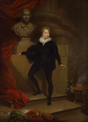 Mester Betty som Hamlet, før en buste af Shakespeare