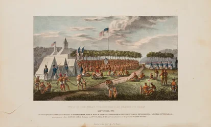 Udsigt til den store traktat i Prairie Du Chien, september 1825, fra The Aboriginal Portfolio
