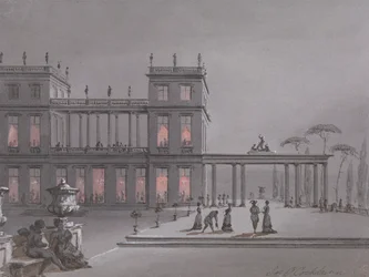 En italiensk fest: figurer på terrassen i et palads