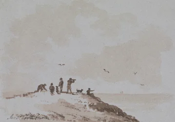 Observatører på en bakke med udsigt over havet