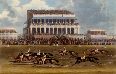 Hovedtribunen ved Epsom-væddeløbene, tryk udført af Charles Hunt, 1836
