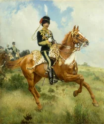 Portræt af oberst A.G. Lucas fra Suffolk Yeomanry til hest