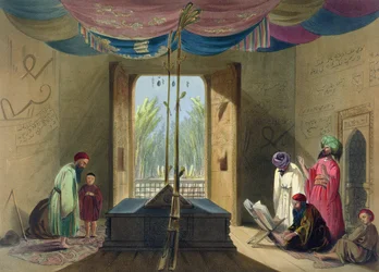 Moské og gravmæle for kejser sultan Mahmud af Ghazni, tavle 10 fra »Afghanistans landskaber, indbyggere og dragter«, graveret af Robert Carrick (ca. 1829-1904), 1848