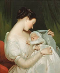James Sant - Portræt af kunstnerens kone Elizabeth med hendes datter
