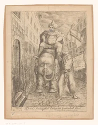 Spotprent af Charles Fox Carlo Khans triumferende indtog i Leadenhall Street (titel på objektet)