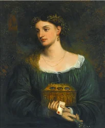 Prærafaelitiske malerier: Pandora (Pandore) par Smetham, James (1821-1889), ca 1865. Olie på lærred, 76,5x61. Privat samling