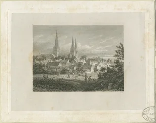 Lichfield Cathedral - North North West view (fjern): gravering, nd [c 1816] (print)