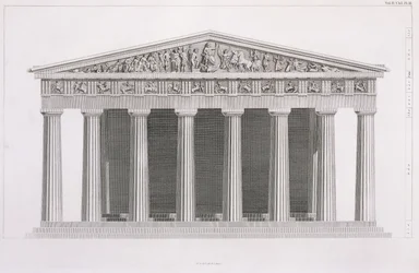 Forside af en klassisk bygning, bind II, kapitel I, plade III, fra "The Antiquities of Athens", af James Stuart