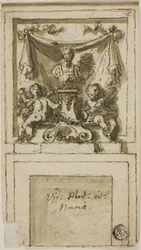 Design til overdelen af en kamin med buste af Pompilius Numa