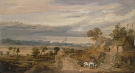 Landskab med hytter, ca. 1802-07 (olie på panel)