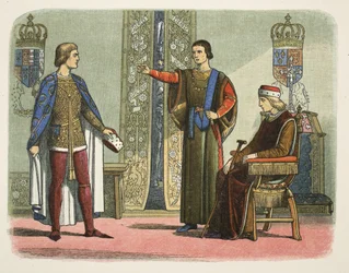 Henry VI og hertugerne af York og Somerset, september 1450, fra A Chronicle of England BC 55 til AD 1485, pub. London