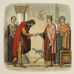 Henry autoriserer Dermod til at opkræve styrker, 1170, fra A Chronicle of England BC 55 til AD 1485, pub. London, 1863