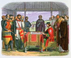 Illustration af Kong John underskriver Magna Carta, 1800-tallet