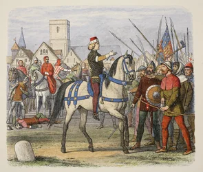 Richard overtager kommandoen over oprørerne i Bondeoprøret, fra A Chronicle of England BC 55 til AD 1485, pub. London