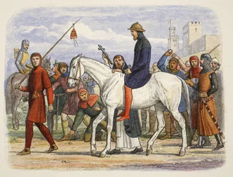 Thomas, jarl af Lancaster, bliver ført til henrettelse, fra A Chronicle of England BC 55 til AD 1485, pub. London