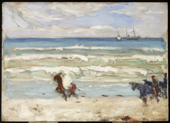 Strandscene, Tanger, ca. 1911 (olie og grafit på panel)