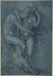 Adam og Eva (pen & sort blæk med hvid kropsfarve på papir)