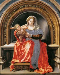 Jomfru og barn - Jan Gossaert (Gossart, dit Mabuse) (ca. 1478-1532). Olie på træ, ca 1526-1527. Mål: 30,6x24,5 cm. Kunsthistorisk Museum, Vienne