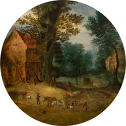 Flamsk landskab, ca. 1588-1625 (olie på panel)