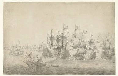 Et søslag, muligvis ved Lowestoft den 13. juni 1665 (venstre side)