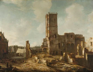Ruinerne af det gamle rådhus i Amsterdam efter branden den 7. juli 1652