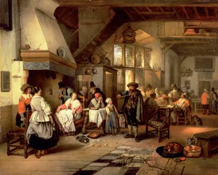 Interiør i en kro med en blind spillemand, 1844