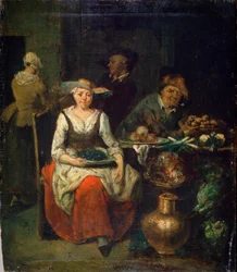Hos en Grønthandler, c1700-1730. flamsk maleri