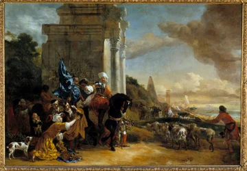 Afgang fra en orientalsk trup eller "" Les corsaires repousses"" Maleri af Jan Baptist Weenix den Gamle (1621-1660)
